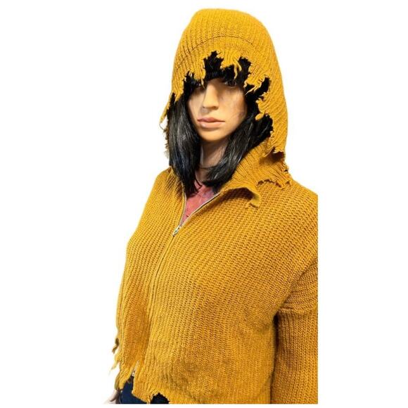 Full Circle Trends Tops - Distressed Knit Hoodie- Size Medium